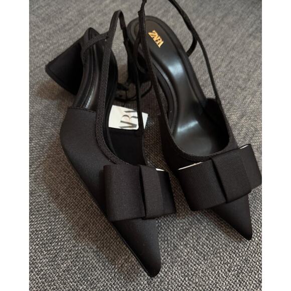 ZARA Embellished Bow Slingback Heels NWT Black Sizes 8–10 - Picture 13 of 16